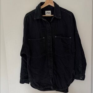 Zara Charcoal Button-Up Shacket/Shirr Jacket